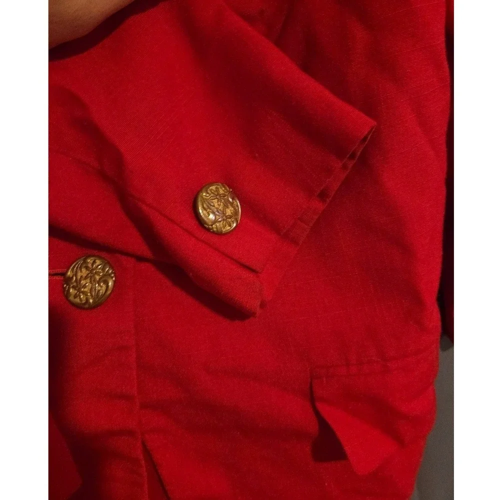 Lynn Greene Richard Neal Vintage Red Blazer, Gold Floral Button, Women's Size 12
